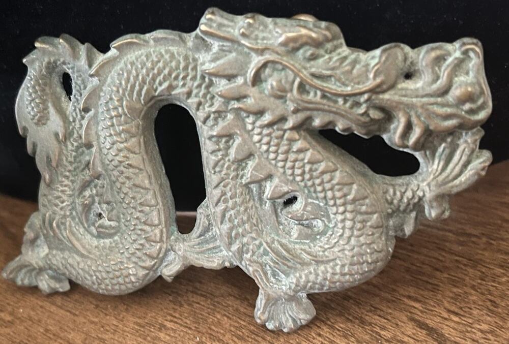 Vintage 1981 Baron Buckles Solid Brass Chinese Dragon Belt Buckle New